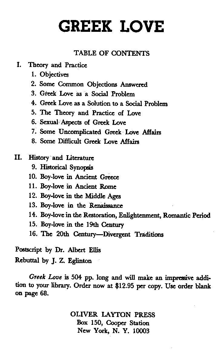 International Journal of Greek Love, Vol.1 No.1, 1965, page 1