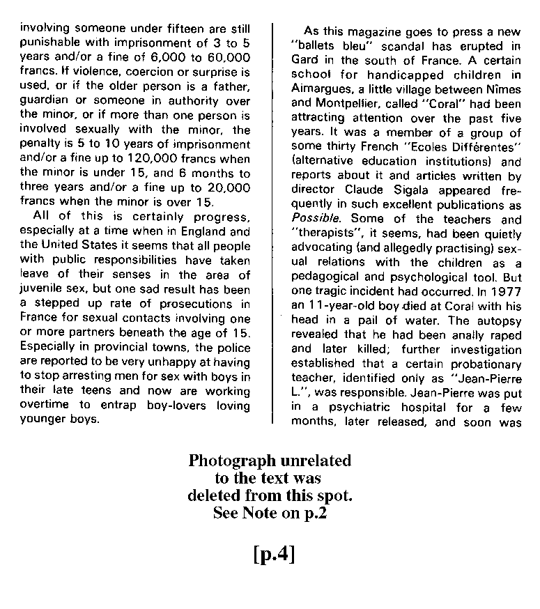 P.A.N. - Paedo Alert News, Number 13, October 1982, page 4