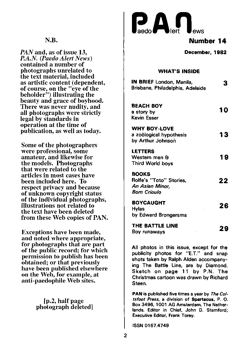 P.A.N. - Paedo Alert News, Number 14, December 1982, page 2