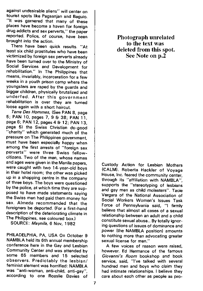 P.A.N. - Paedo Alert News, Number 14, December 1982, page 7