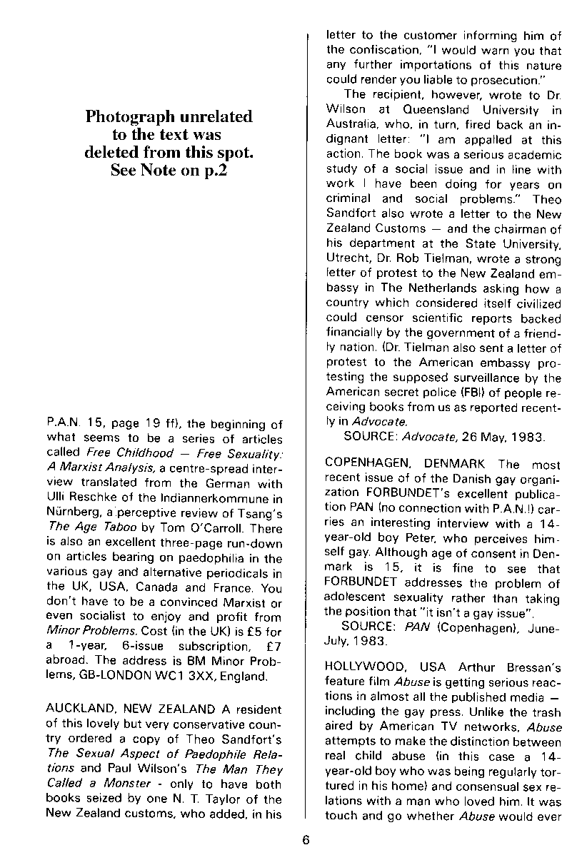 P.A.N. - Paedo Alert News, Number 16, July 1983, page 6