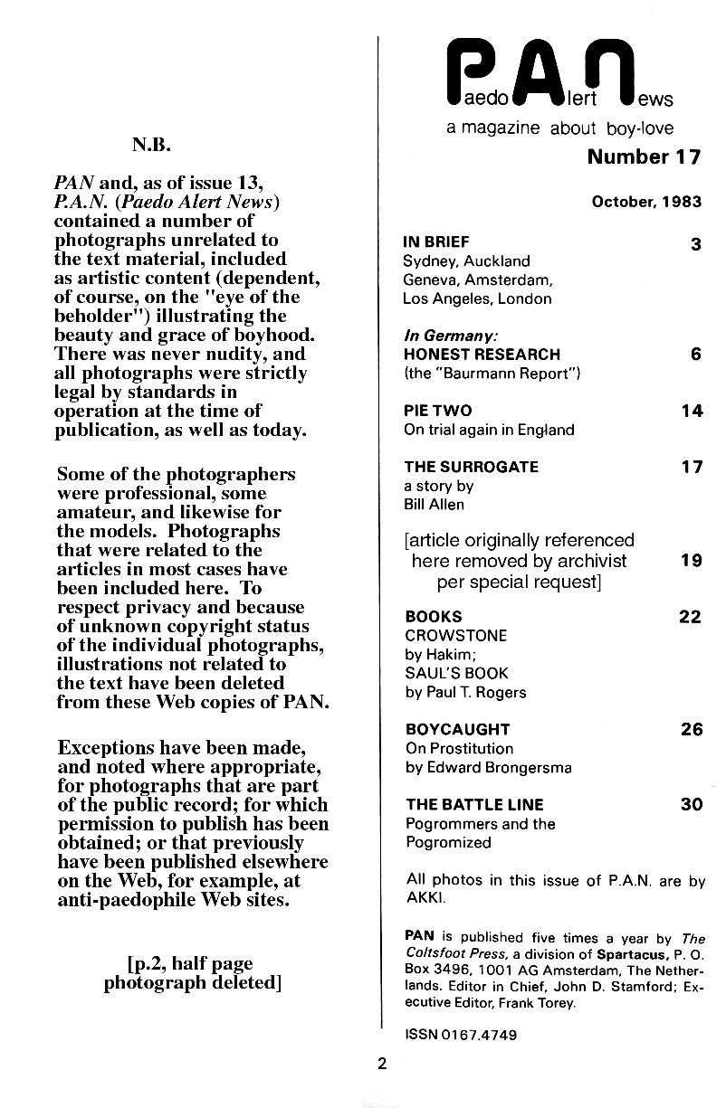 P.A.N. - Paedo Alert News, Number 17, October 1983, page 2