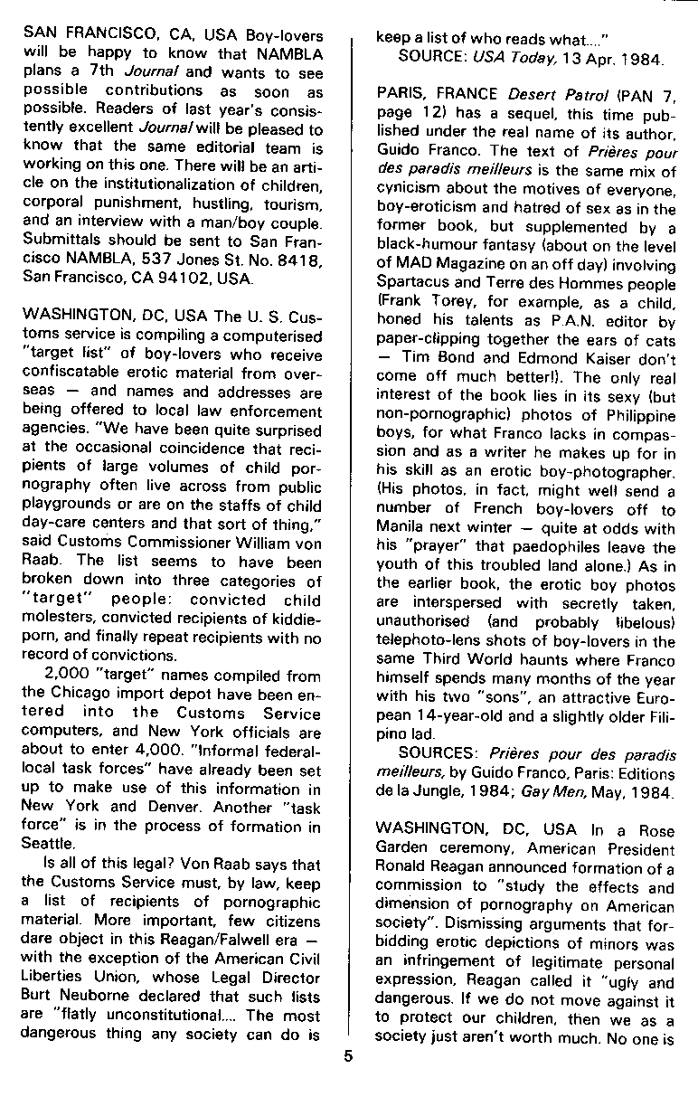 P.A.N. - Paedo Alert News, Number 19, July 1984, page 5