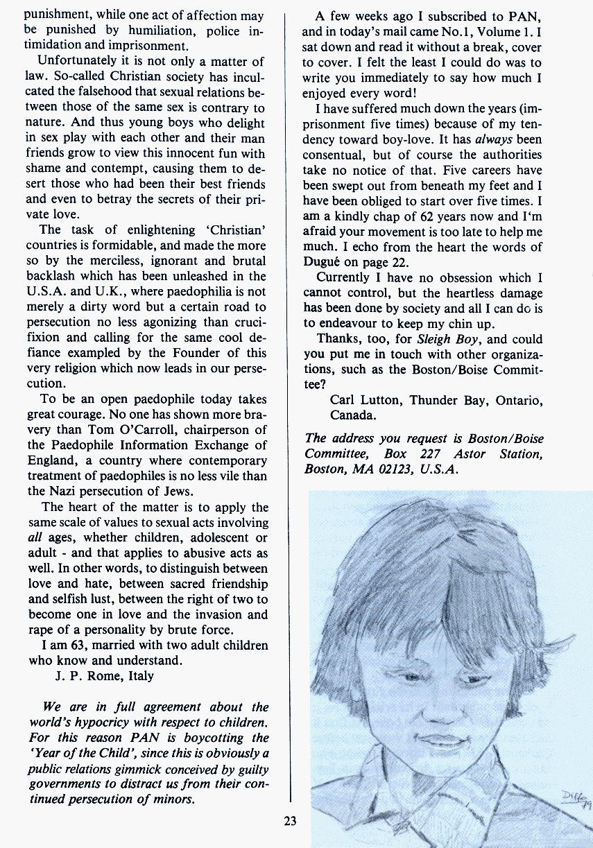 PAN - A Magazine About Boy-Love, Number 2 [Vol.1 No.2], August 1979, page 23