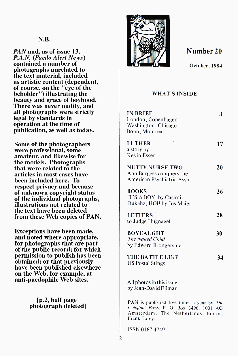 P.A.N. - Paedo Alert News, Number 20, October 1984, page 2