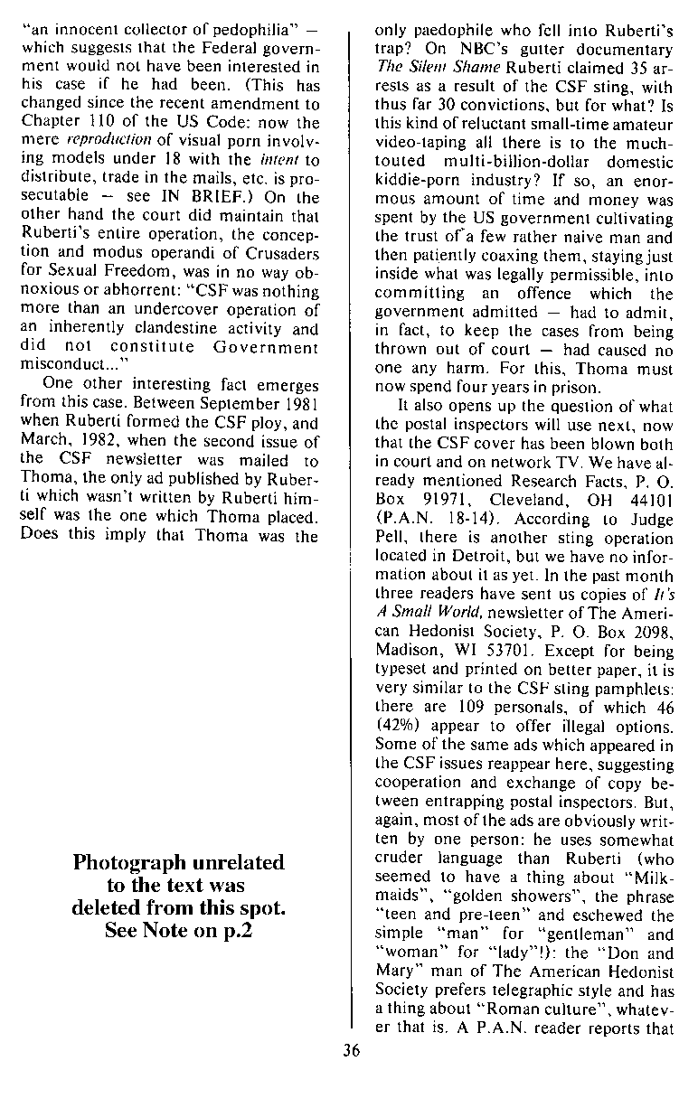 P.A.N. - Paedo Alert News, Number 20, October 1984, page 36