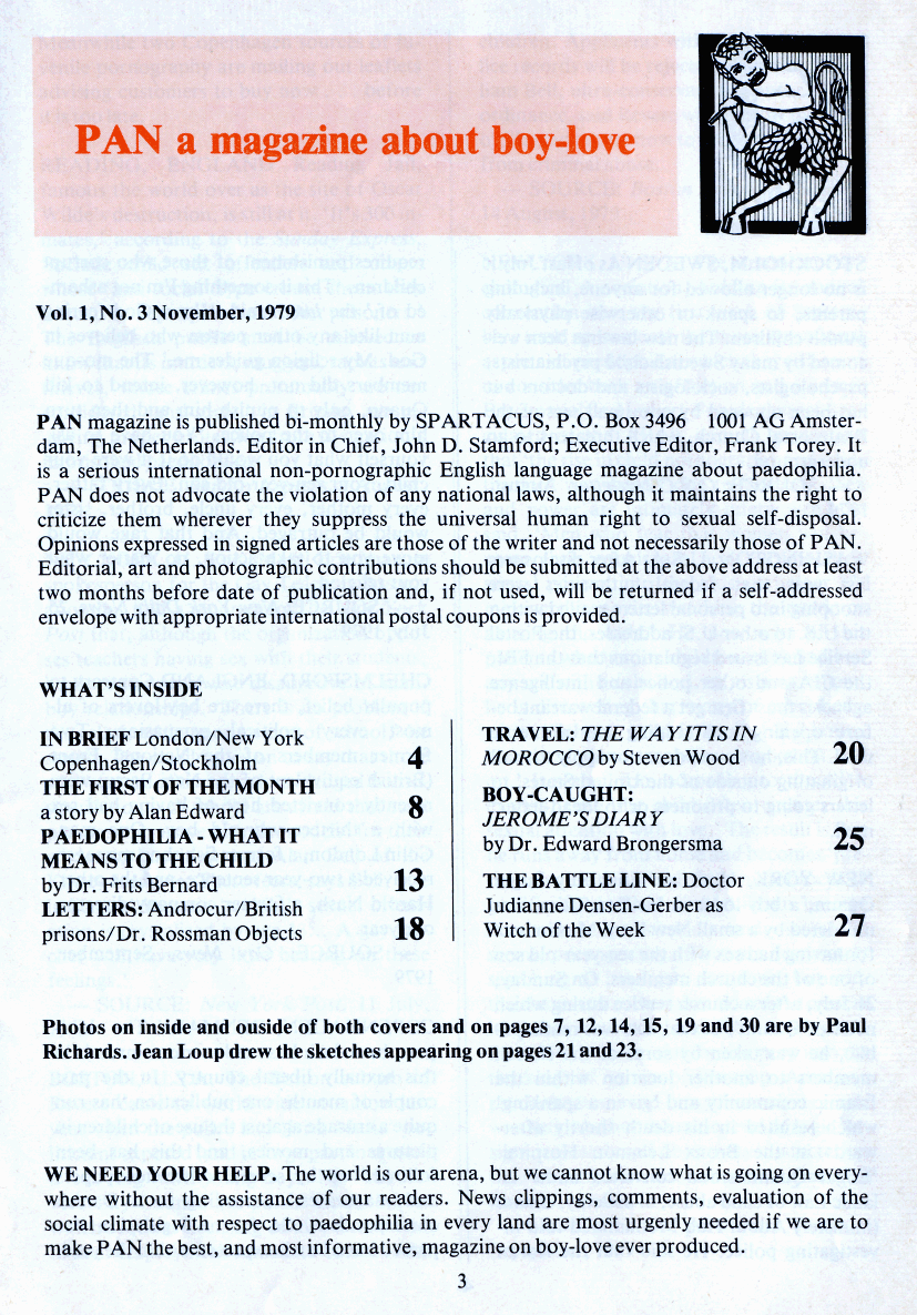 PAN - A Magazine About Boy-Love, Number 3 [Vol.1 No.3], November 1979, page 3