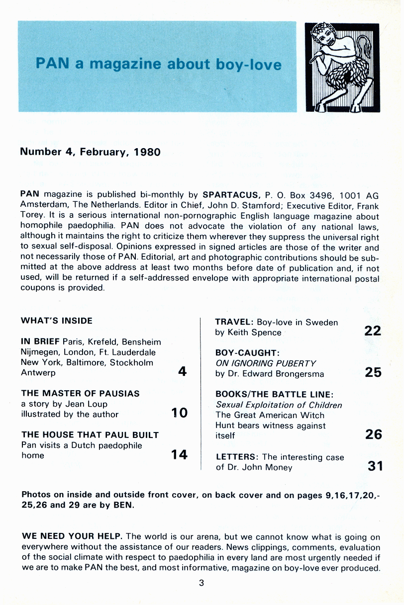 PAN - A Magazine About Boy-Love, Number 4, February 1980, page 3