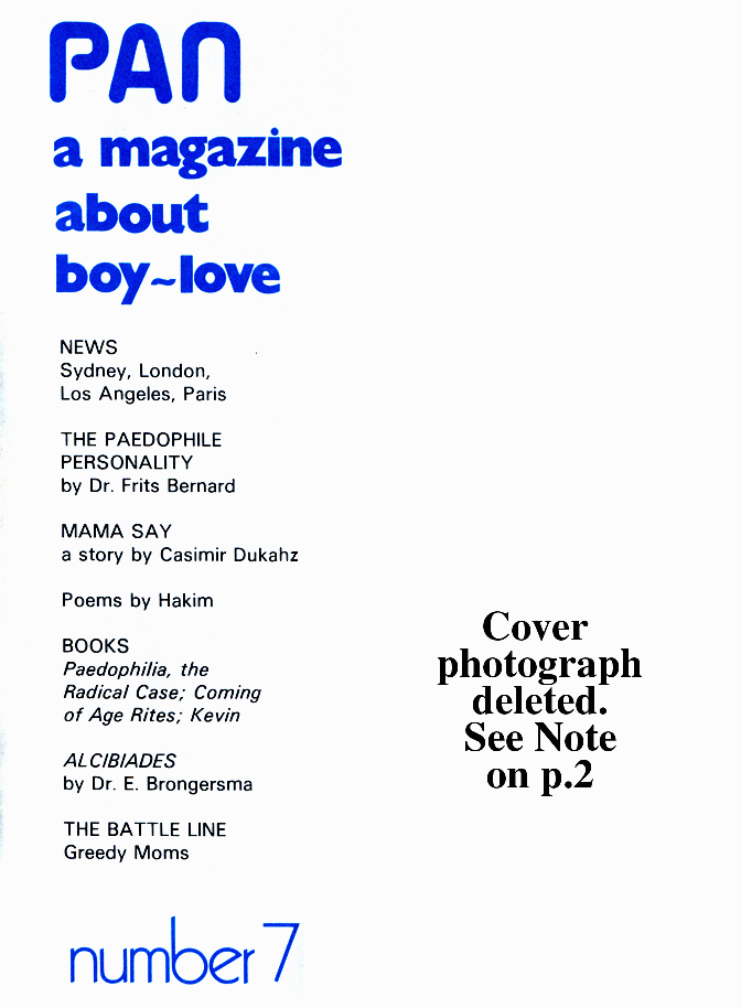PAN - A Magazine About Boy-Love, Number 7, December 1980, page 1