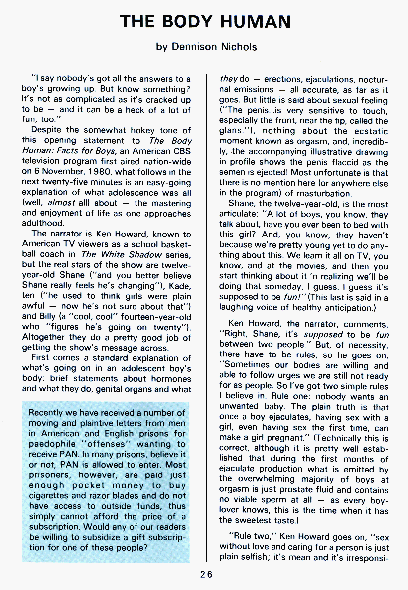PAN - A Magazine About Boy-Love, Number 8, April 1981, page 26