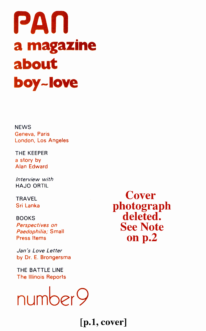 PAN - A Magazine About Boy-Love, Number 9, July 1981, page 1