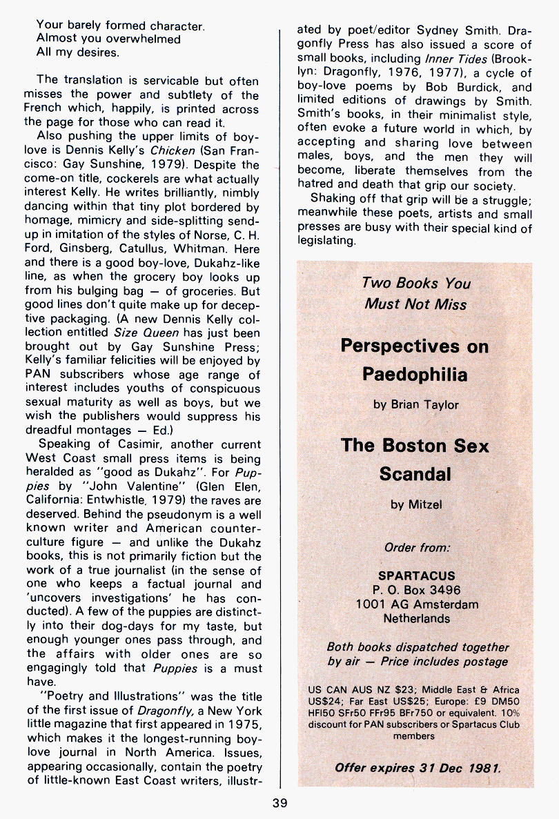 PAN - A Magazine About Boy-Love, Number 9, July 1981, page 39