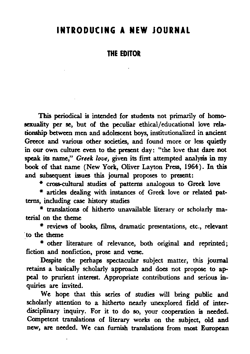 International Journal of Greek Love, Vol.1 No.1, 1965, page 3