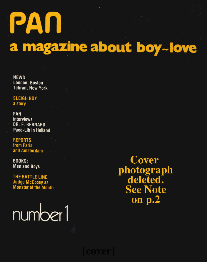PAN - A Magazine About Boy-Love, Number 1 [Vol.1 No.1], June 1979, page 1