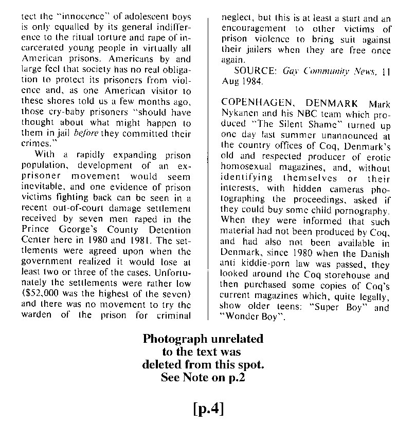 P.A.N. - Paedo Alert News, Number 20, October 1984, page 4